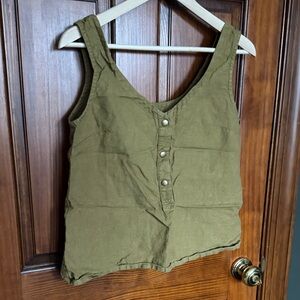notPERFECTLINEN Olive Green Button-Front Tank Top